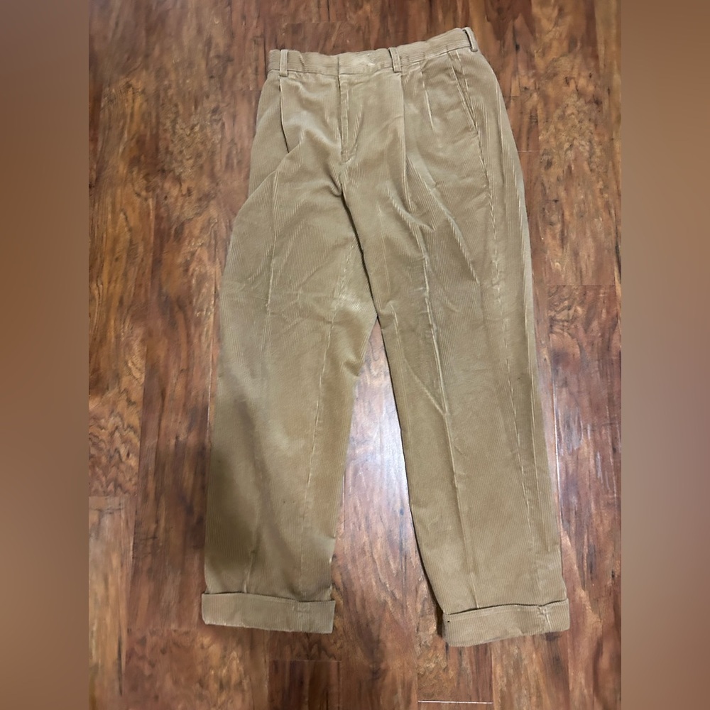 Men's Corduroy Pleated Front Trousers Tan Banana Republic Vintage - Picture 1 of 10